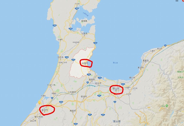 石川県、富山県の地図