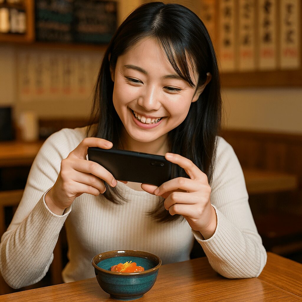SNS投稿する女性客