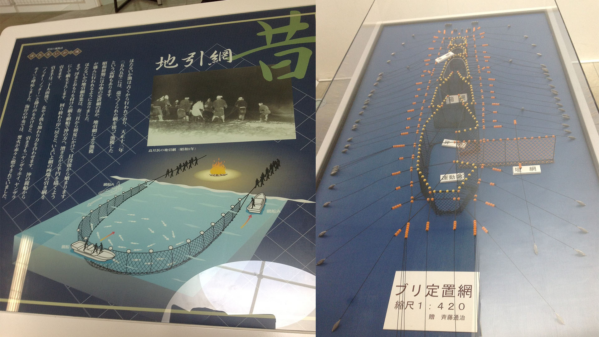 ほたるいかミュージアムでの富山湾の漁業に関する説明パネル