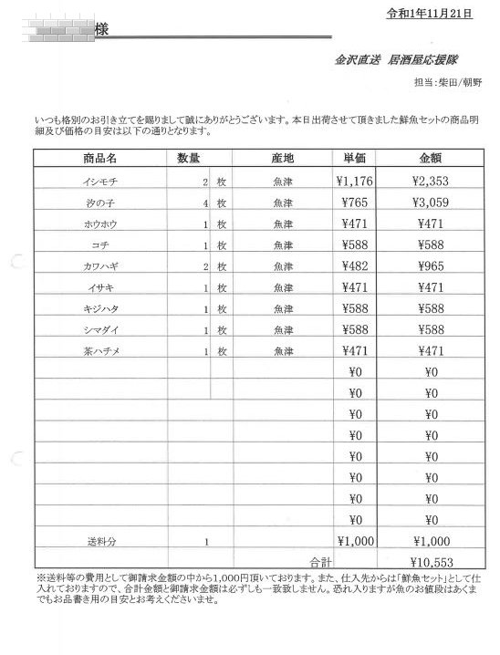 きときと鮮魚セット明細